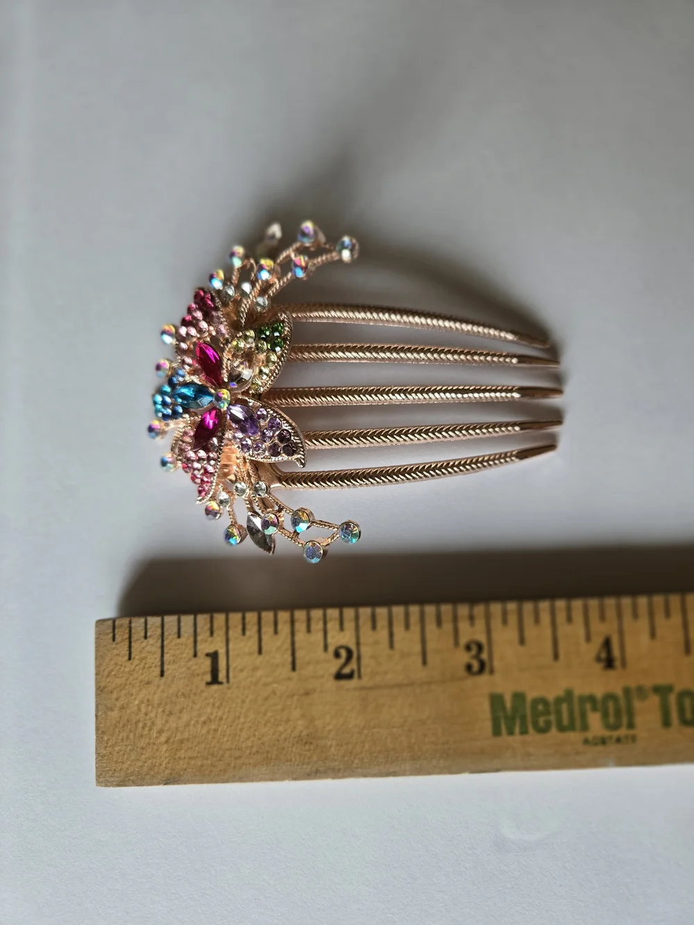 Multicolor Crystal Butterfly Hair Comb in Rose Gold Tone